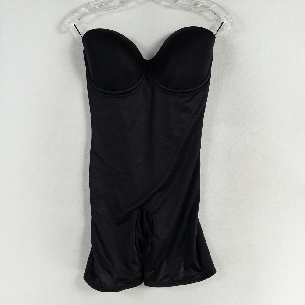 Flexees Maidenform Bodysuit Unitard 36D Black Padded Bust Underwire Strapless